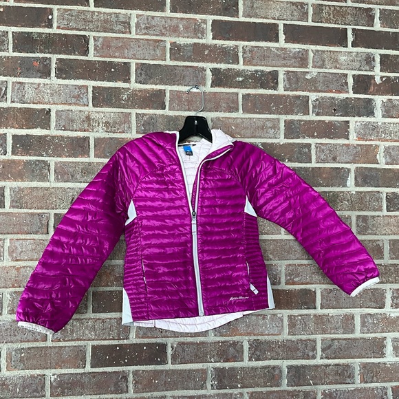 Eddie Bauer Girls Hooded Purple Down Jacket Size S (7-8) - Picture 1 of 14